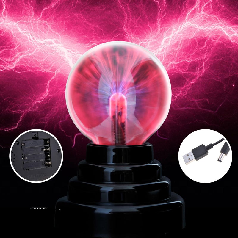 PowerTRC Plasma Ball, 3 inch Plasma Night Lamp, USB or Battery Powered Touch Responding Globe, Party Props, Bedroom Decoration for Kids - Image 2